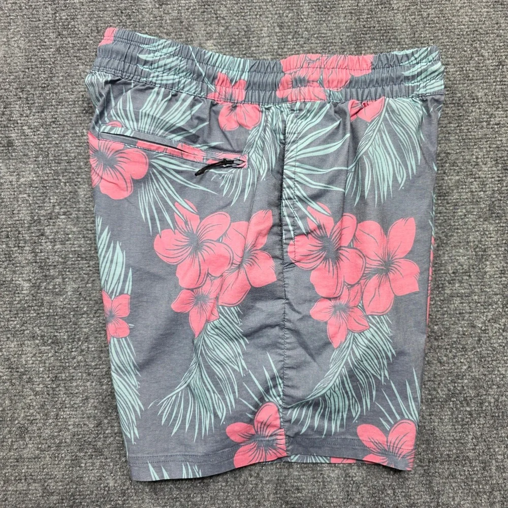 Jacks Supply Co Men's Large Swim Trunks Grey‎ Pink Floral Tropical Shorts 6in